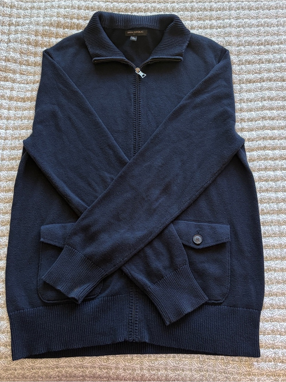 Banana Republic Men's Navy Zip-Front Sweater